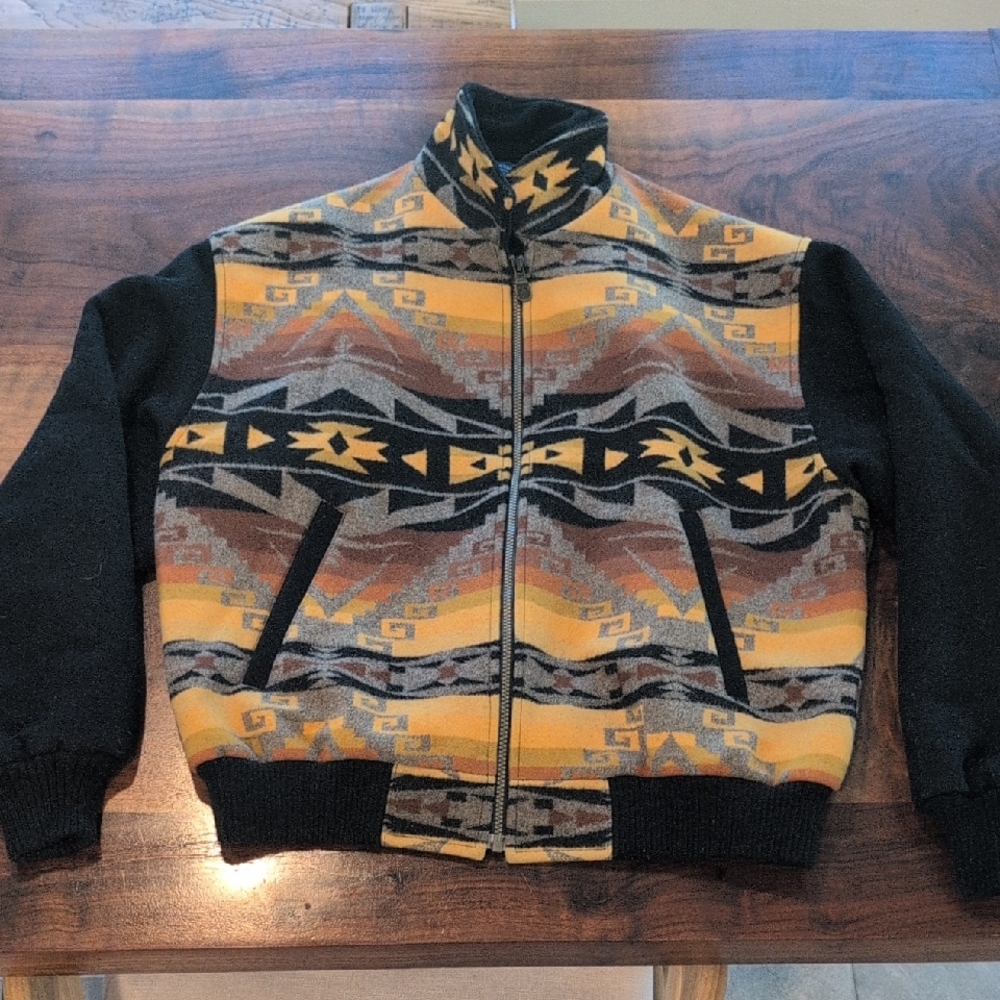 Pendleton Black and Yellow Zip Up Coat with Southwestern Pattern